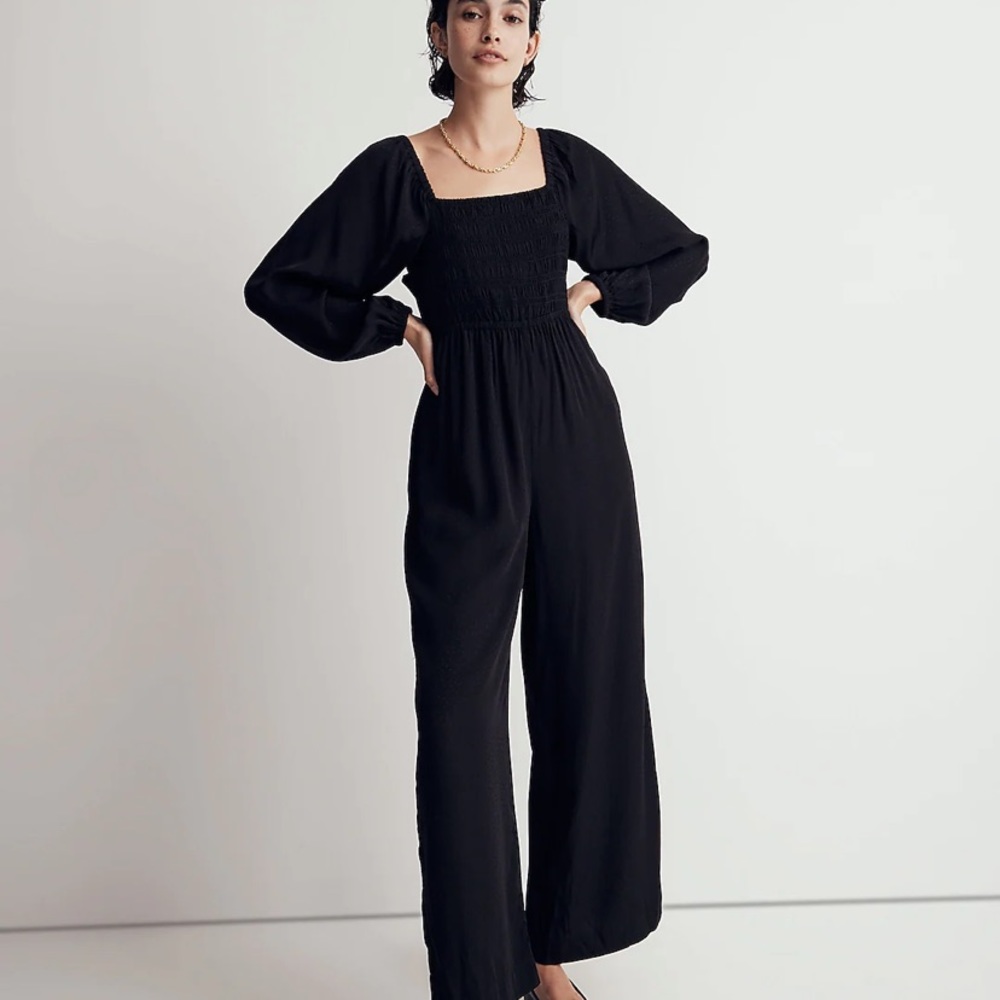 Lucie Tie-Back Long-Sleeve Jumpsuit in Star Jacquard
